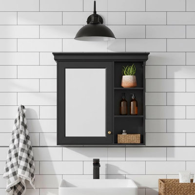 Armoire à pharmacie murale 30 po x 28 po avec miroir et 1 porte à fermeture douce, armoire de rangement ouverte avec tablettes réglables