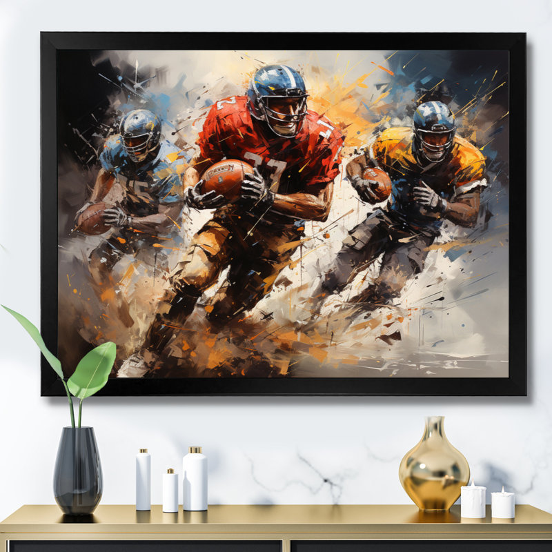 " Football Gridiron Symphony I ", 34" H x 44" W x 1.5" D, Black Single Picture Framed