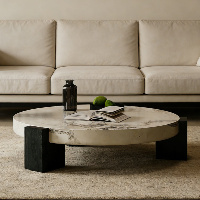 Table basse à plateau en marbre de style minimaliste, H 11,81 po x L 35,43 po x l 35,43 po