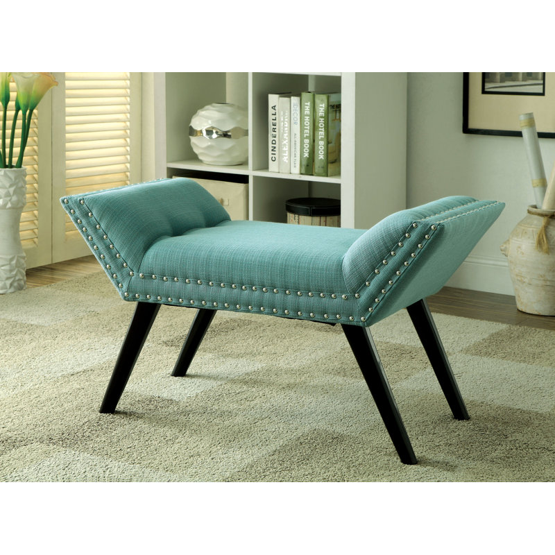 Polyester Upholstered Bench, Blue Green