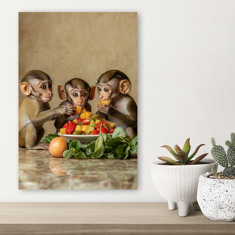 Adorable Monkeys Fruit Feast Contemporary Monkey Wall Art Print, 45.72cm H x 30.48cm W
