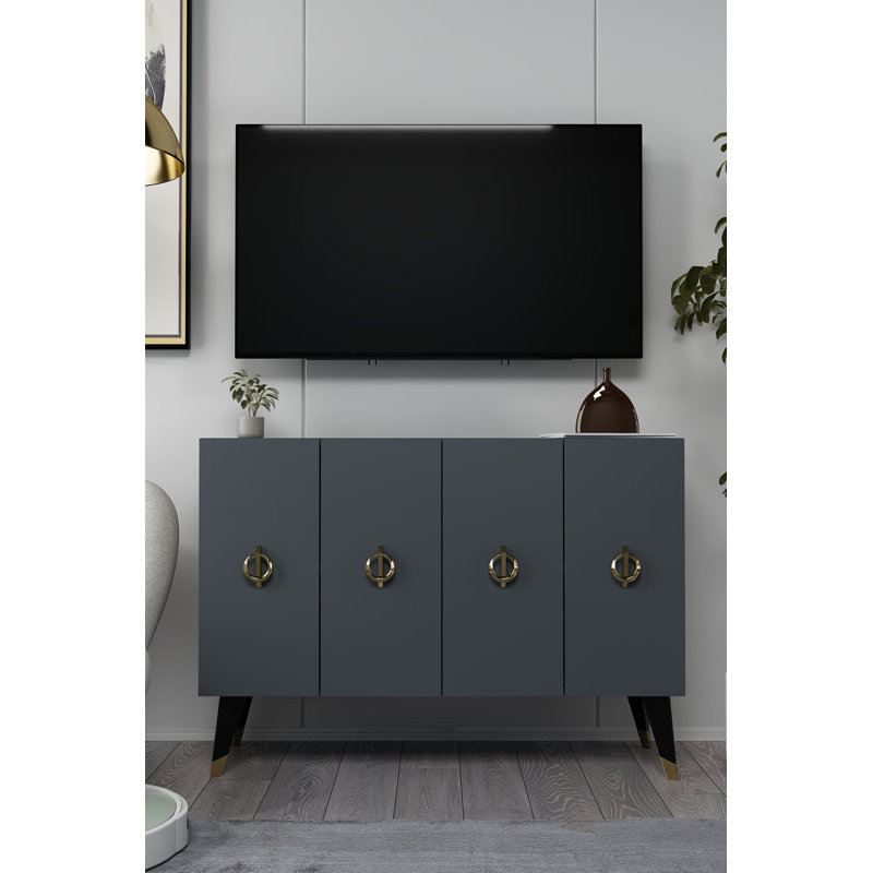 Console moderne, anthracite et or, 47,2 po x 31,5 po x 11,6 po | Panneau de particules 100% enduit de mélamine | Tablettes polyvalentes, à fixation murale, conception élégante pour les salons et les entrées