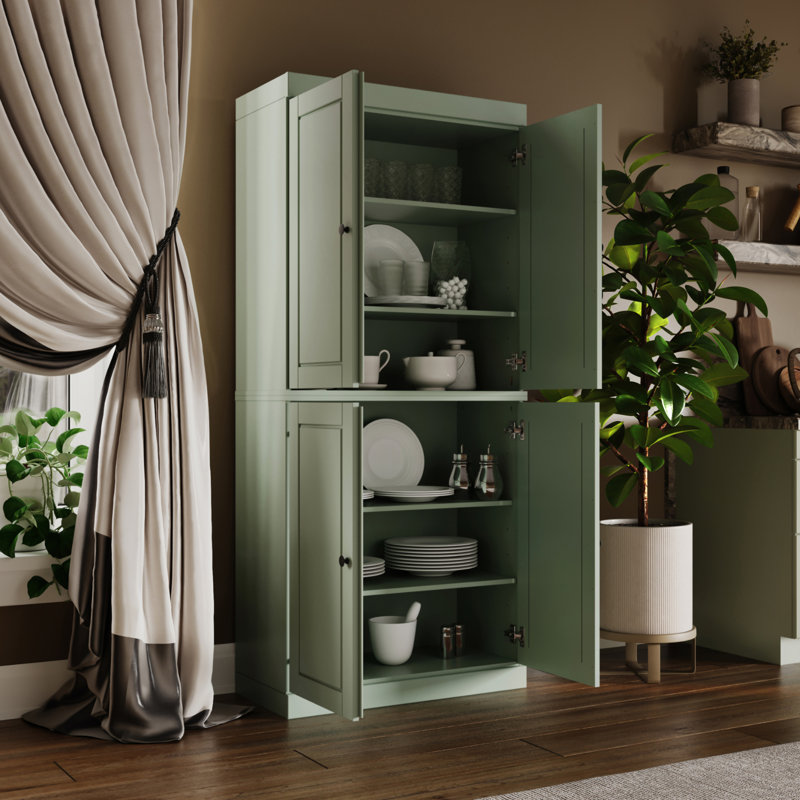 Armoire de cuisine haute 100% en bois massif avec portes Bryani, tablettes réglables, armoire de rangement modulaire, l 32 po x H 71,5 po