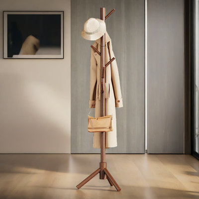 8 - Hook Wooden Coat Stand With Adjustable Height Hallway Entryway Furniture