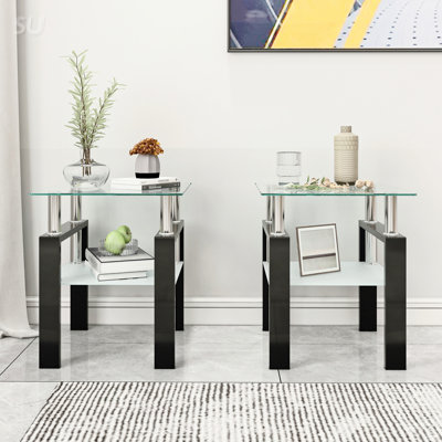 Set Of 2, Modern Tempered Glass Tea And Coffee Tables, Durable And Stylish For Living Room Decor