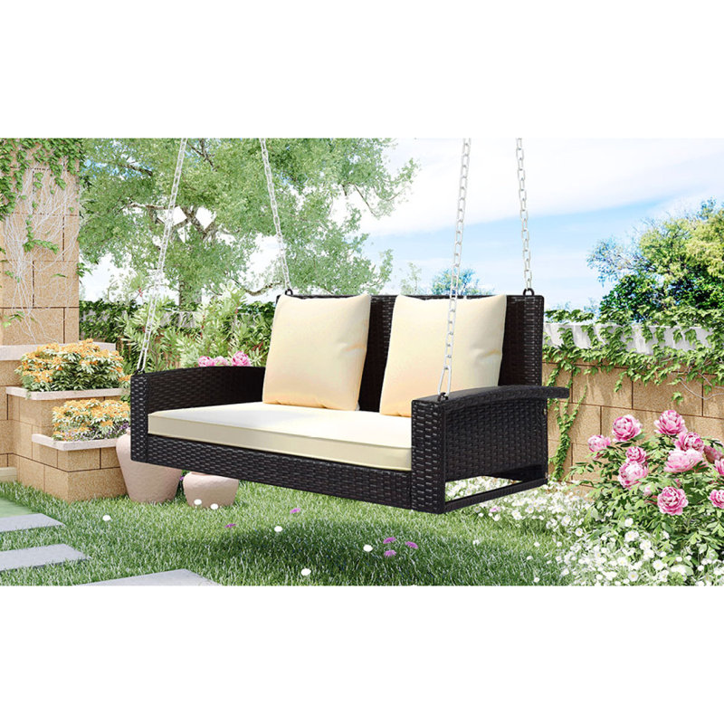 2 Person Porch Swing, Beige, Black