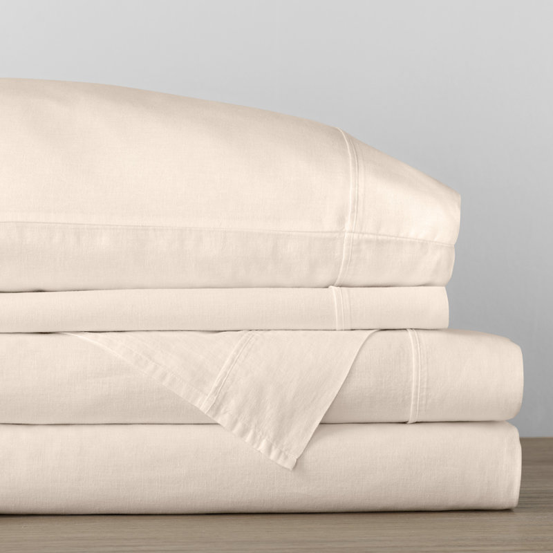 Jeffen Linen Blend Sheet Set, Full Sheet Set + 1 Fitted Sheet + 2 Pillowcases, Ivory