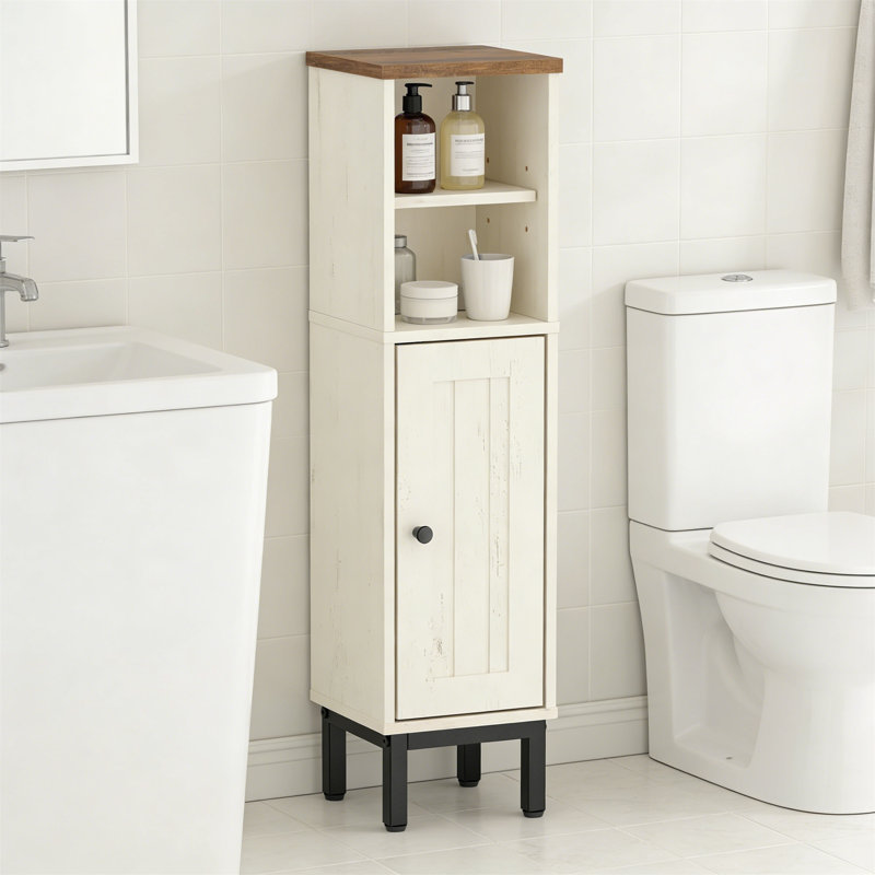 Corner Bathroom Cabinet With Custom Door Direction And Adjustable Shelves, Brown/Beige/Black