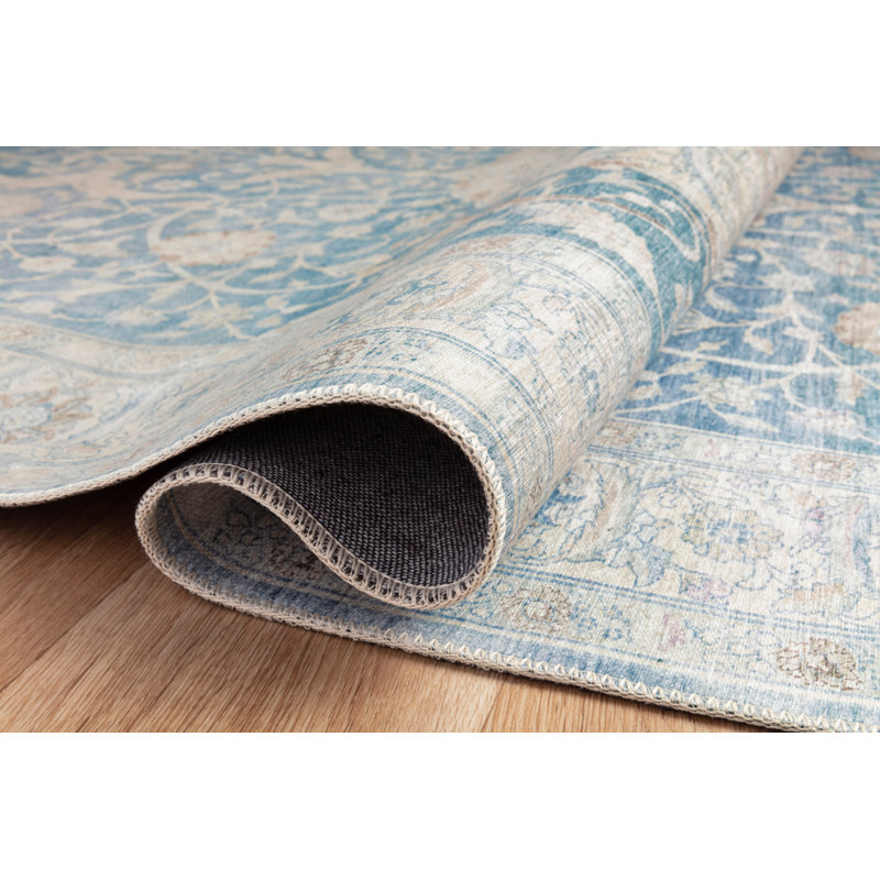 Jules Antique Blue/Gray Easy-Care Polyester Square Rug