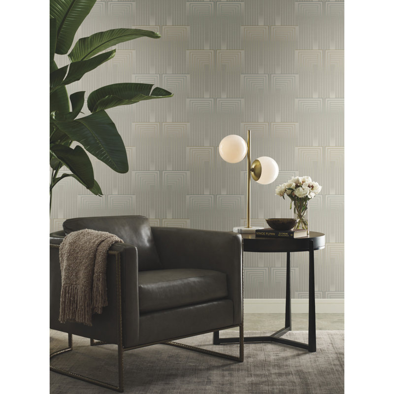 Geometric Metallic Wallpaper Roll by Candice Olson, Taupe/Pearl