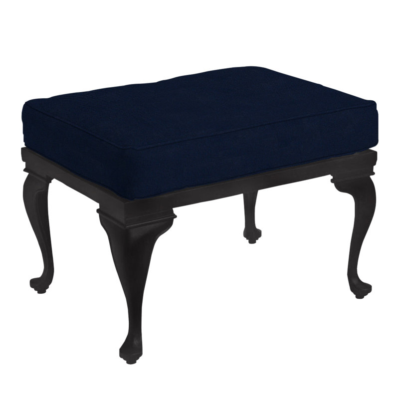 Provance Ottoman with Cushion, Welt, Indigo Velvet, Chalk