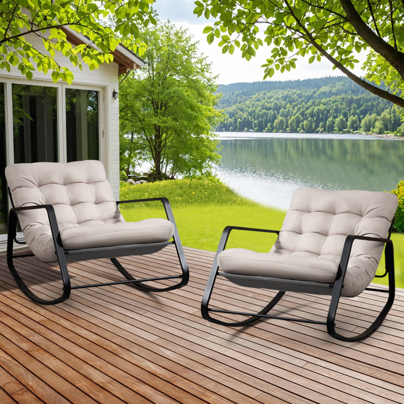 Chaise berçante d'extérieur en acier pour patio, Beige