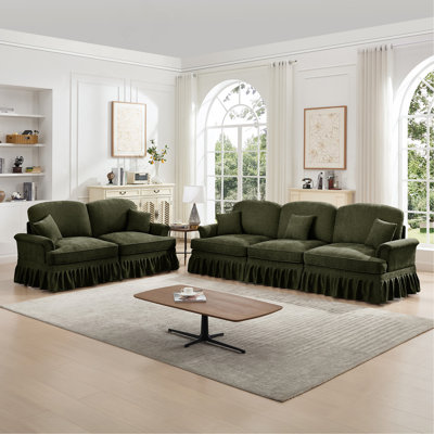 Ensemble de canapé de salon modulaire 2 pièces avec accoudoirs évasés et volants amovibles Classic