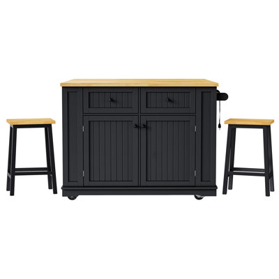 48 inch Large Kitchen Island with Drop Leaf,Power Outlet,Internal Storage Rack,Rolling Kitchen Storage Cart on 5 Wheels with 5 Open Side Racks,for Kit by Winston Porter