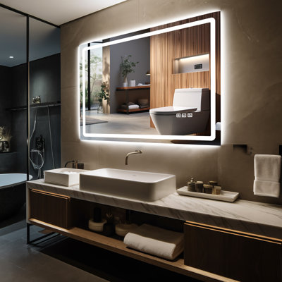 Frameless Front & Back Lighted Anti-Fog Dimmable Lighting Bathroom/Vanity Mirror With Tempered Glass For Wall