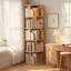 Bibliothèque rotative à 5 niveaux, bibliothèque ronde pivotante à 360 °, peu encombrante, petite bibliothèque rotative pour chambre à coucher, salon, maison, bureau, couleur bois-1455050142