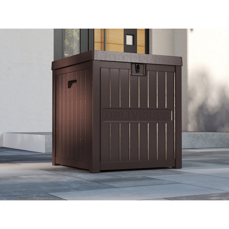 Boîte de livraison en résine EHHLY 51 gallons, verrouillable et imperméable pour la véranda, Brun