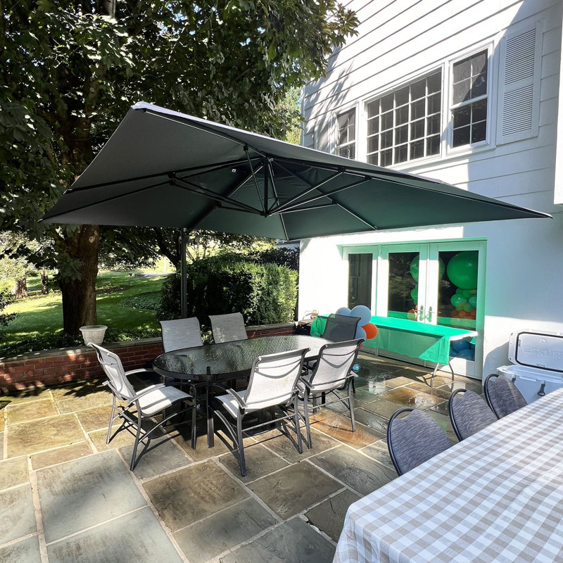 Faizon 11' x 11' Square Double Top Cantilever TiltIng Umbrella With Base And 360°Rotation,Grey, Grey