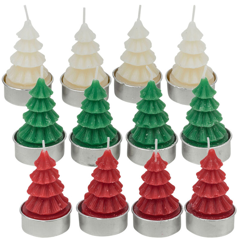 Unscented Tealight Candle, Green/White/Red