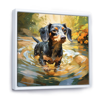 Mignon teckel jouant dans la rivière I sur toile