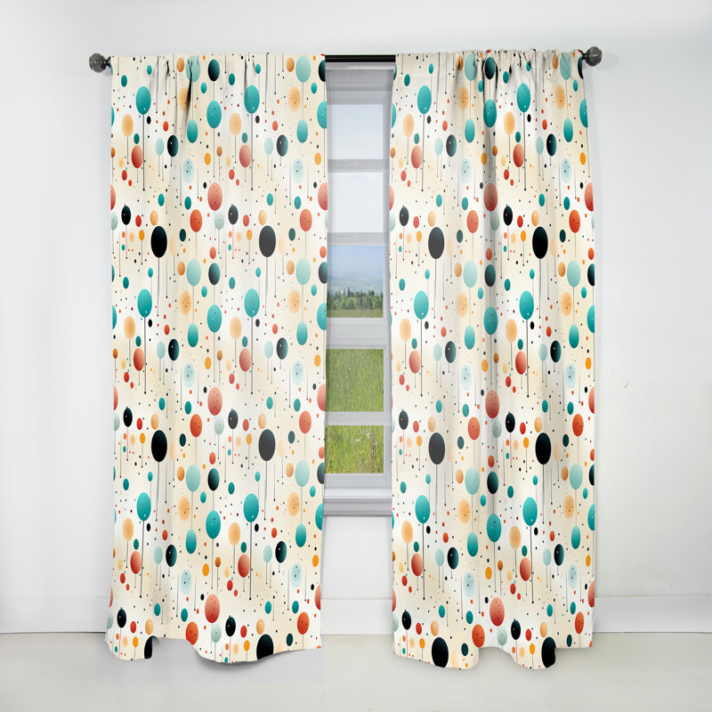 Funky pois rétro bleu et orange - Rideau moderne - Velours obscurcissant - 1 panneau, L 52 po x L 84 po