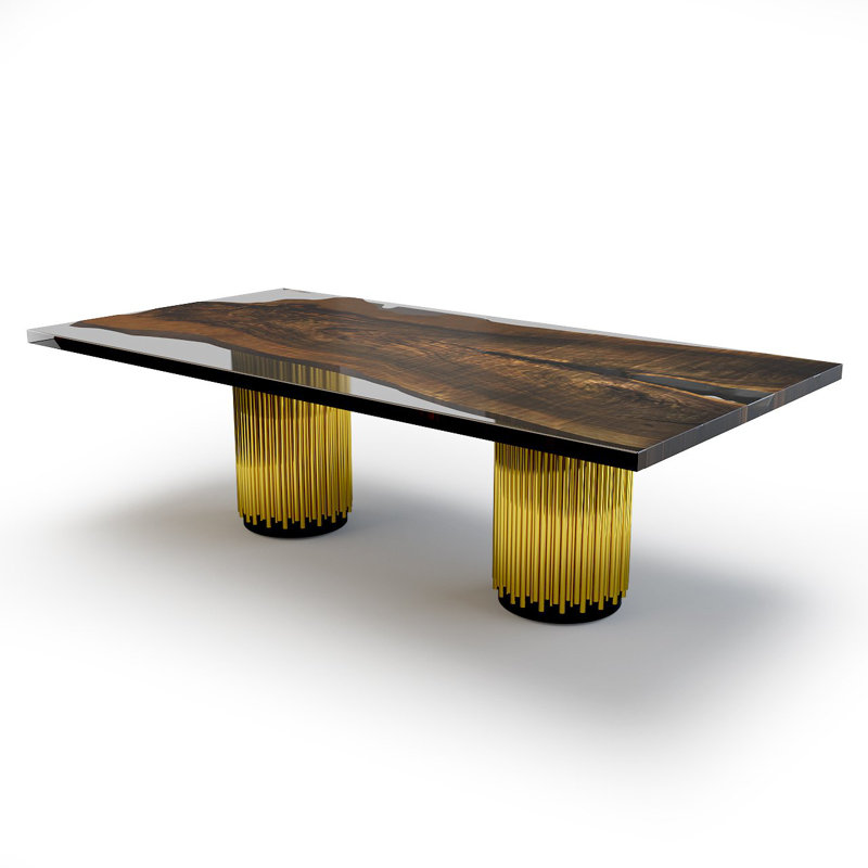 Evohe Walnut Wood Dining Table, 48" W x 108.3" L 