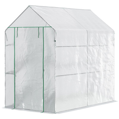 Serre portative d'extérieur portative 47,25 po x 73,25 po x 74,25 po, 4 tablettes et porte pour la culture de fleurs blanches, serre 47,25 po x 73,25 po x 74,25 po, avec croissance facile