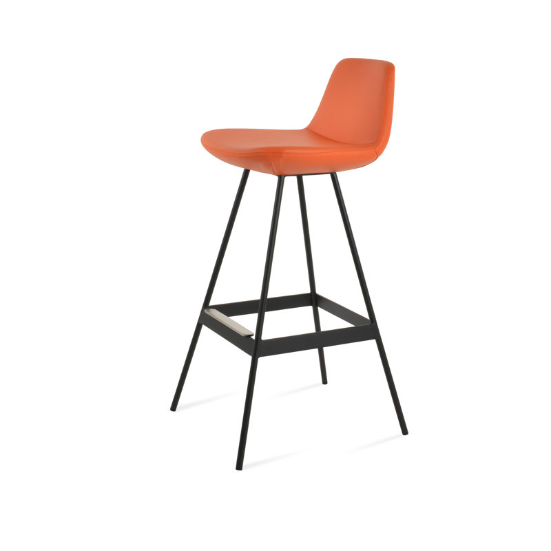 Tabouret Pera Balat, Noir, Similicuir orange, Tabouret de comptoir (siège d'une hauteur de 24 p