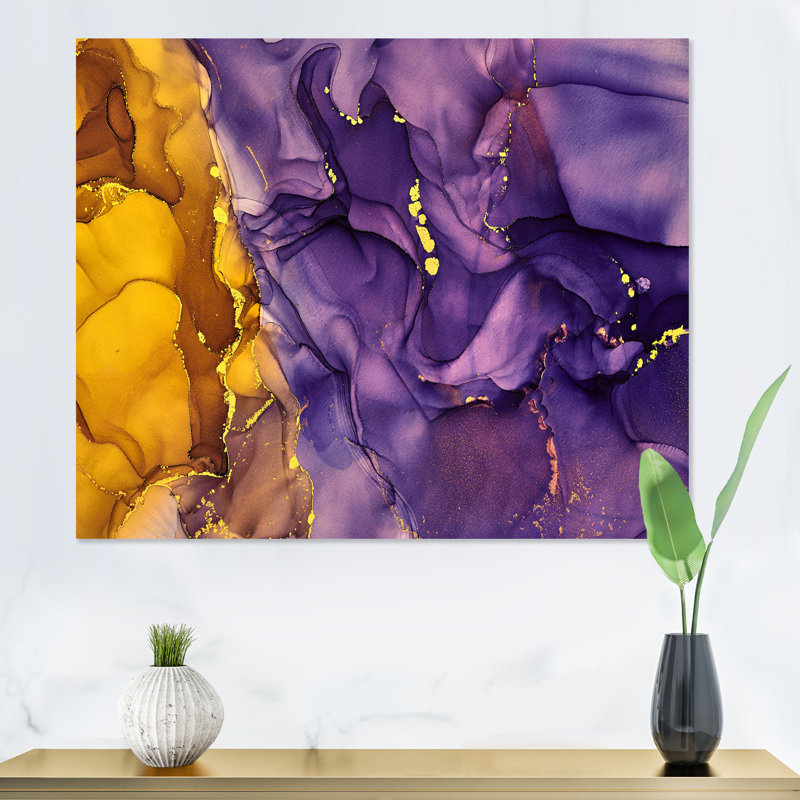 «Mauve et brun», reproduction d'art sur toile abstraite de luxe, H 16 po x l 32 po, Toile tendue