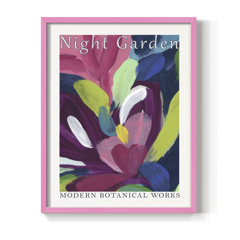 «Night Garden Exposition Posters I», reproduction encadrée - bois massif, H 15 po x l 12 po, Rose