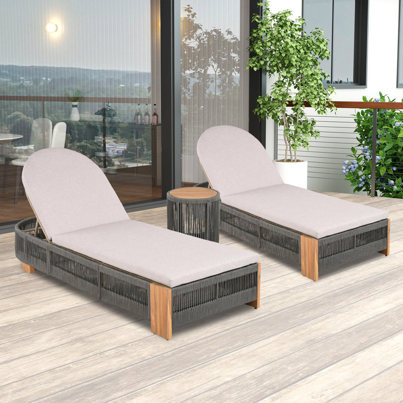  Deux chaises longues d'extérieur avec table d'appoint (ensemble de 3), Gris