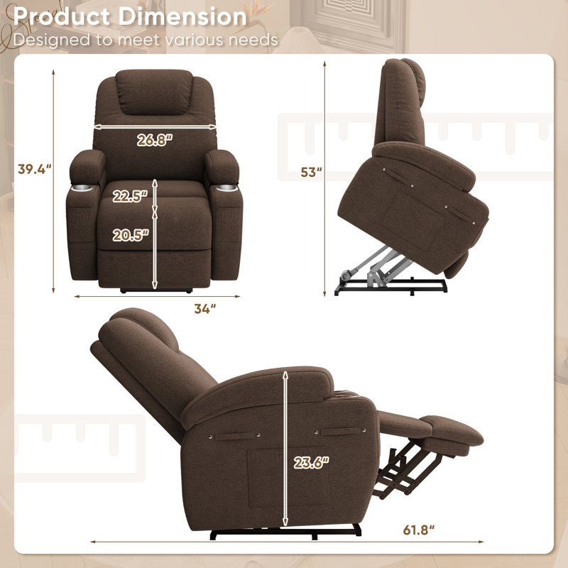 Luxury Massage Sofa Recliner Chair - 8-Point Kneading/Widened Backrest/Double Cup Rest/Elderly Assistance to Lift, 160° Flat Lying + Multi-Layer Storage, Dual-Purpose Living Room and Bedroom electrically adjustable chair