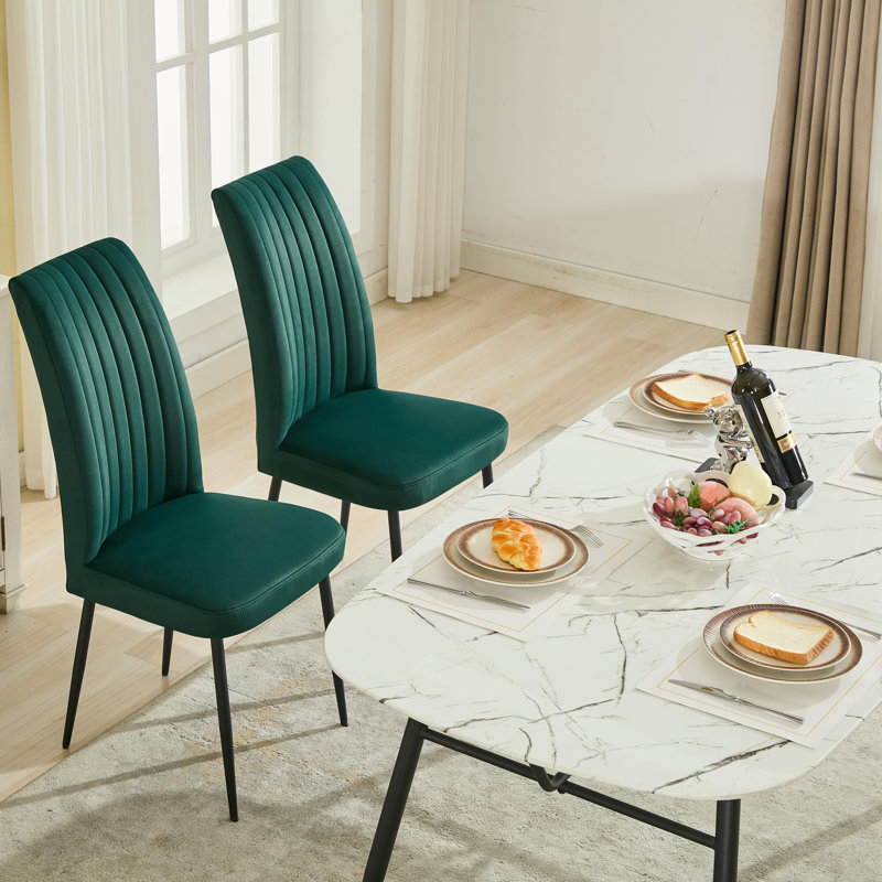 Ensemble de 2 chaises de salle à manger réglables en velours vert, Vert