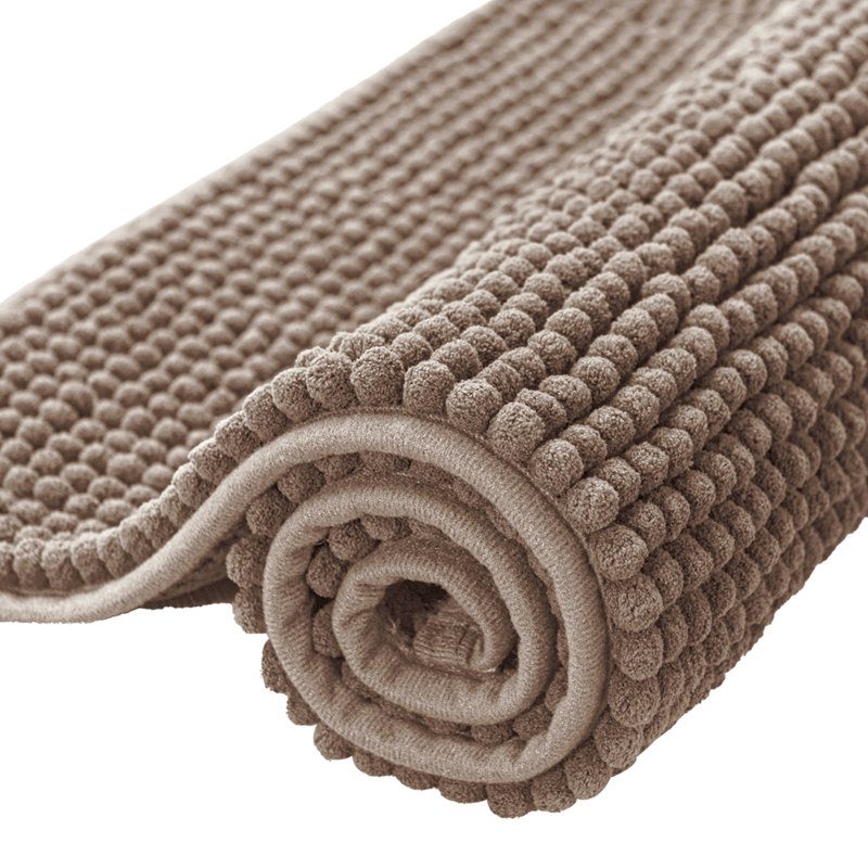 Azriah Luxury Chenille Super Soft Absorbent Polyester Rectangle Non-Slip Bath Rug, Taupe Brown, 20" W x 32" L