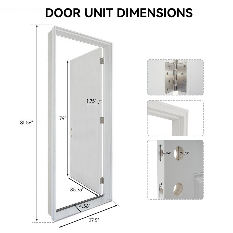 Porte d'entrée en fibre de verre avec cadre en PVC, porte extérieure vers l'intérieur avec moulure de brique à droite, Left