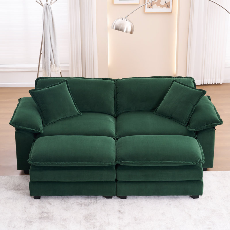 Ariaha 84.6'' Oversized Modular Combo Sofa with Ottoman, Green Velvet
