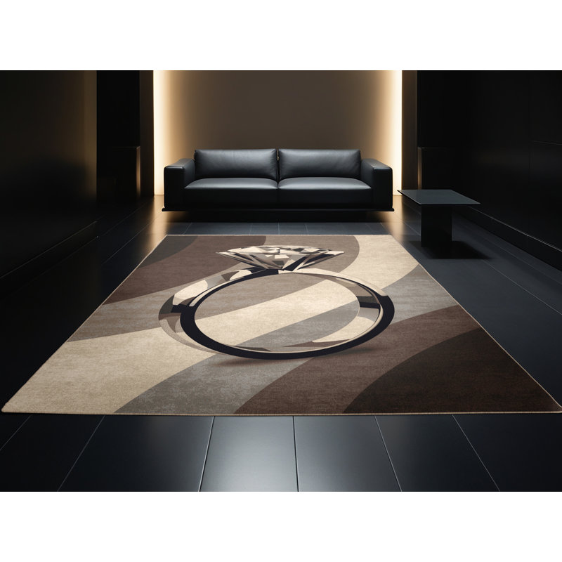 Tapis moelleux et moelleux doux et luxueux en brun - reliure beige, 3 x 5