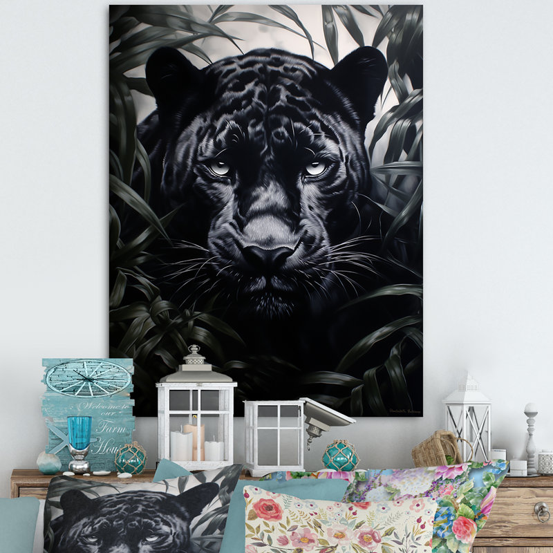 «Black White Panther», motifs contrastants sur toile, H 32 po x l 16 po x P 1 po, Toile tendue