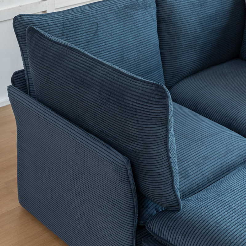 Canapé modulaire en velours côtelé 4 pièces avec deux repose-pieds Hepworth, Velours côtelé bleu