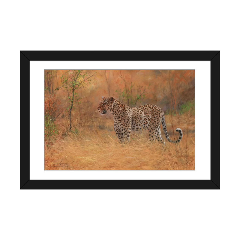 «Leopard in Forest», impression sur toile, Papier d'art encadré noir, Blanc, H 24 po x l 32 po x P 1 po