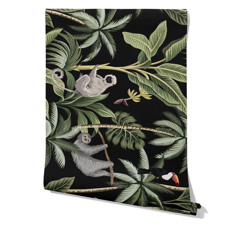 Aadarsh Jungle Monkeys Wallpaper, Black/Green