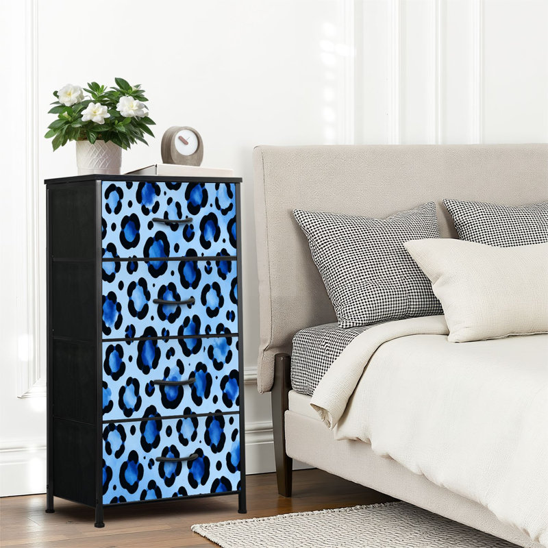 Commode à 4 tiroirs pour chambre à coucher avec léopard bleu abstrait et petite commode pour vêtements avec commode à tiroirs