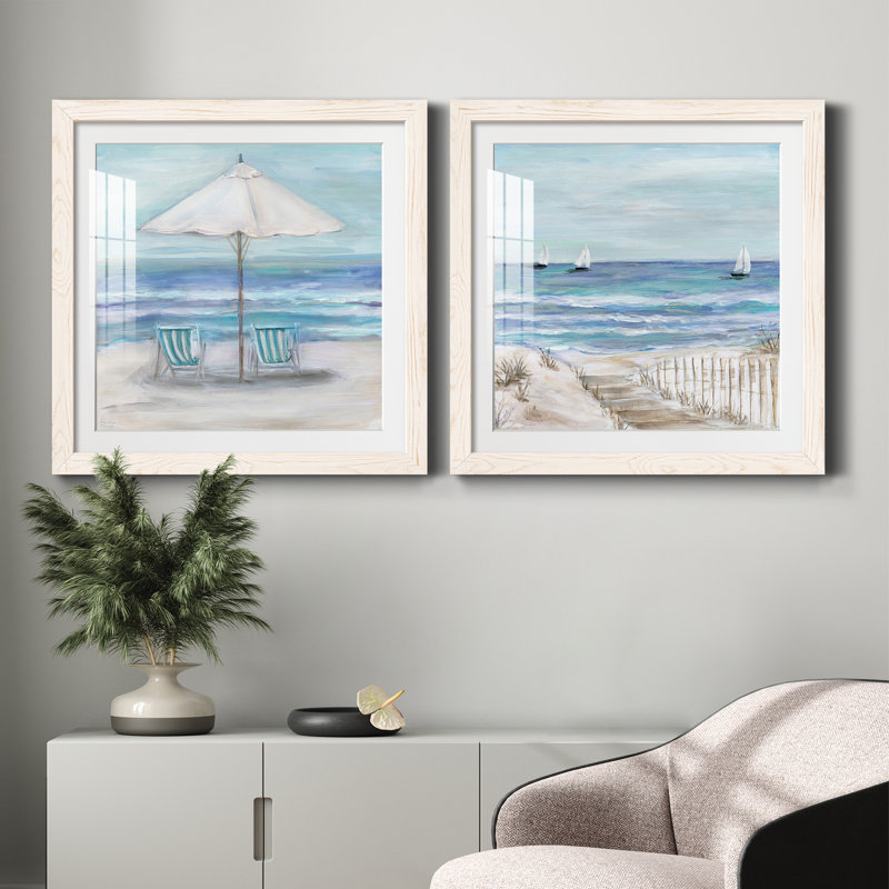 Gulf Shores II - ensemble de 2 peintures, H 24 po x l 48 po, Papier dans un cadre photo, Blanc