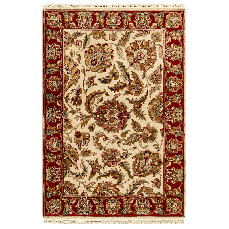 Tapis rouge et beige noué à la main de haute qualité