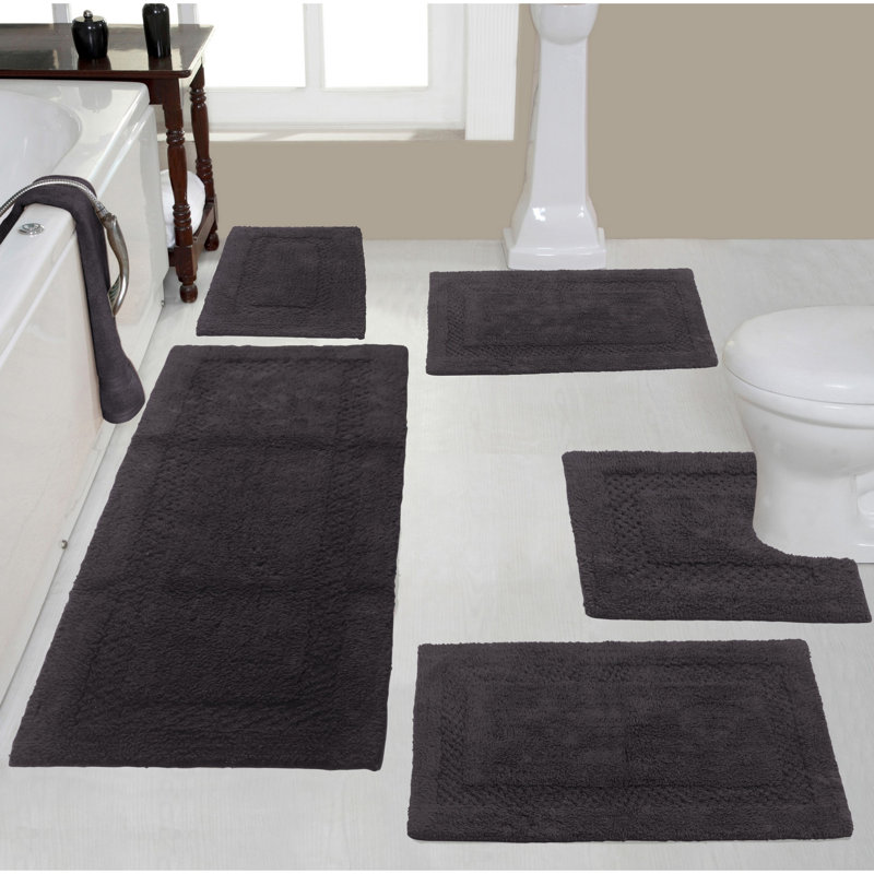 Cressie Classy Absorbent Cotton Soft Non-Reversible Heavy Bath Rug Set, Grey