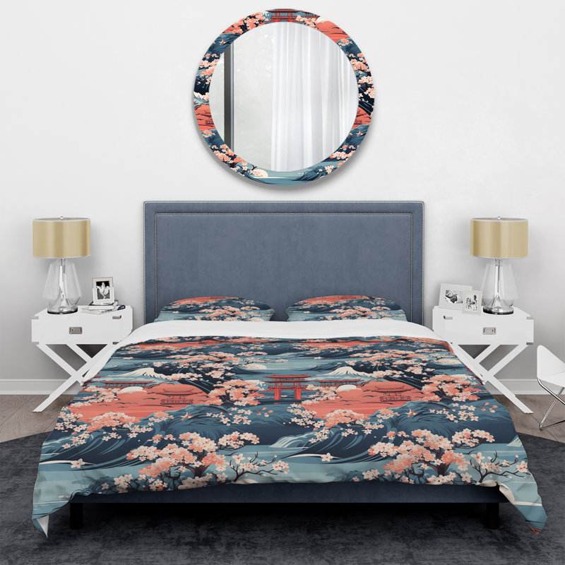 Yellow Torii Gate Japanese Pattern II Duvet Cover, Twin Duvet Cover + 1 Standard Sham