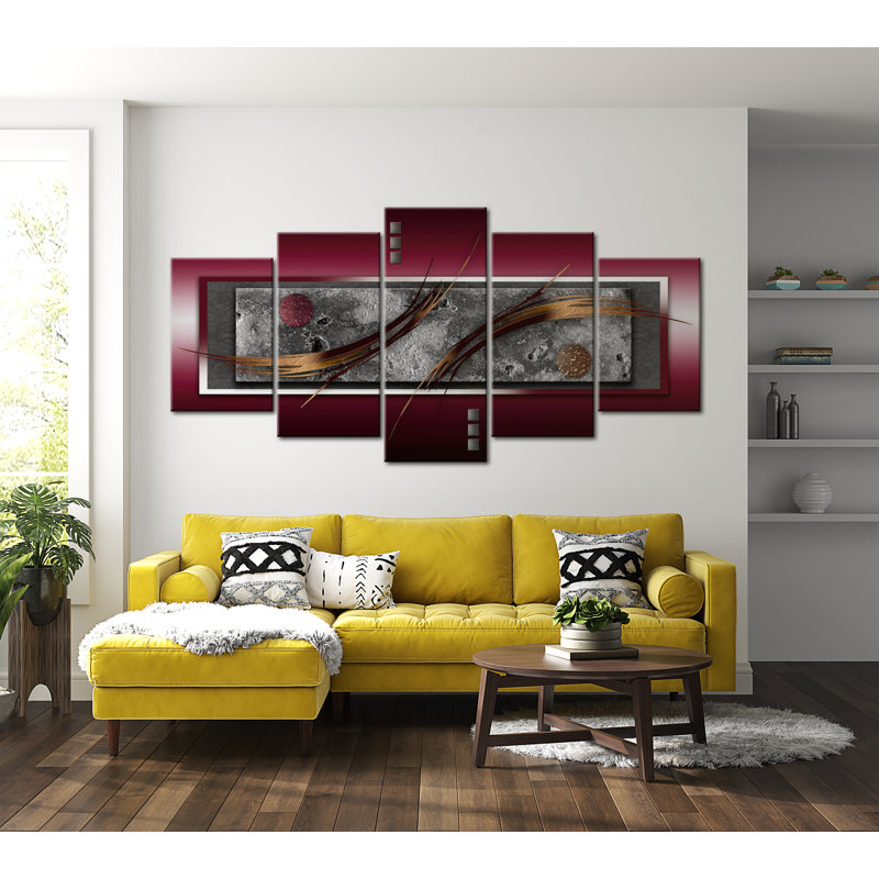 " Burgundy Elegance " 5 - Pieces, 40" H x 80" W x 0.7" D