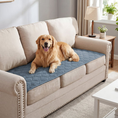 Chenille Fuzzy Furniture Cover, Non-Slip Washable Couch Protector with Straps, Pet & Kid Safe for 3 Cushion Sofa, Stone Blue ,27.6" x 71"