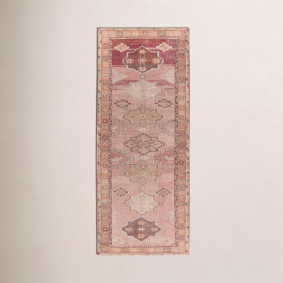 Orange Pink Brown Washable Oriental Rug