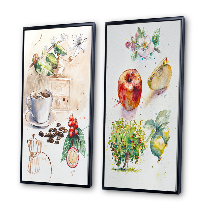 «Coffee In Hot Cup Coffee Redolent», ensemble de 2 reproductions sur toile, H 20 po x l 24 po x P 1 po, Cadre flottant noir